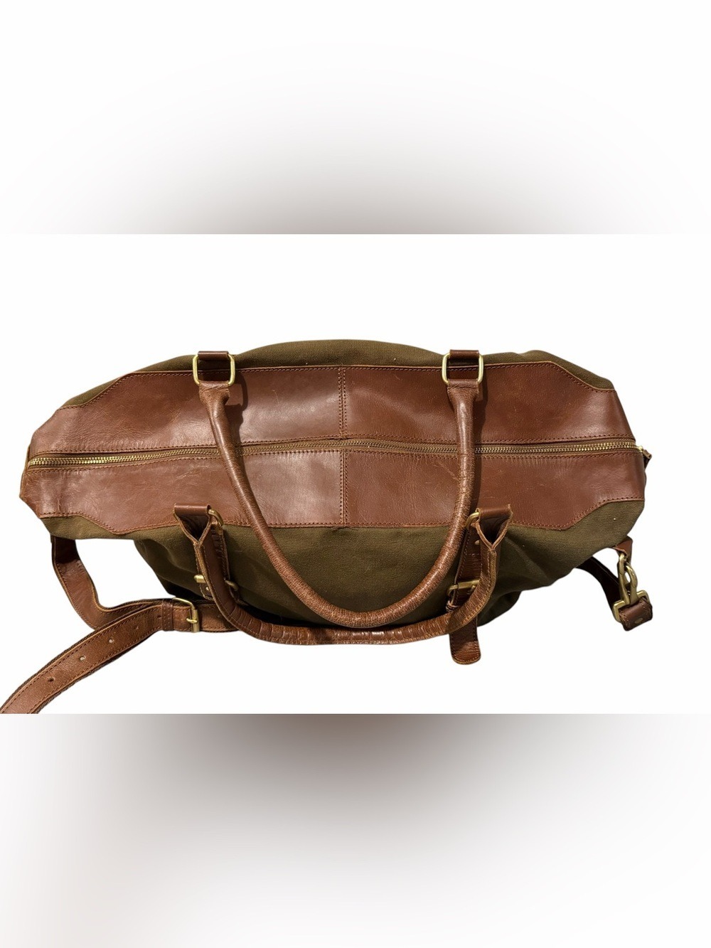 United By Blue Trafford Canvas Weekender Duffle Travel Bag Moss Green Leather - Picture 4 of 14